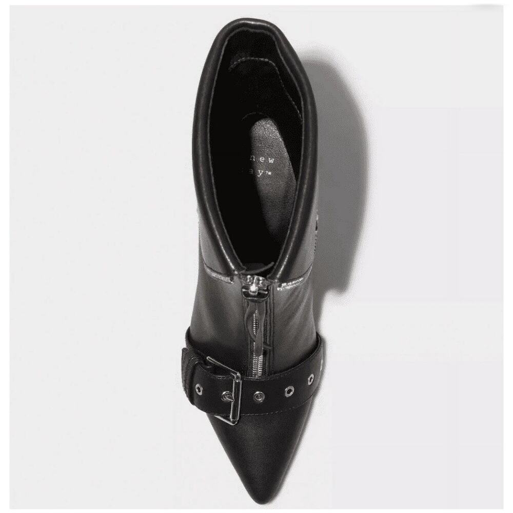 Mickey Point Toe Fold-Over Moto Ankle Boot Black Silver Stiletto Sz 7, 7.5, 8‎ - Picture 3 of 7